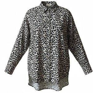 Anthropologie Maeve Womens The Bennett Button Down Shirt Animal Print Leopard